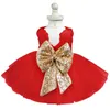 Flickor Julkostym för barn 1 2 3 4 5 år Birthday Party Lace Big Bow Princess Dress Toddler Baby Chopening Gown Q0716