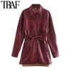 Women Fashion With Belt Tassel Faux Leather Loose Jacket Coat Vintage Long Sleeve Pocket Female Outerwear Chic Top 210507