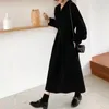 Casual Dresses Hepburn Style Black Shirt Dress 2021 Autumn Women's Long-Sleeved Temperament Bottoming Little