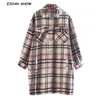 Gingão de inverno Verificação xadrez casaco quente oversize estilo mulheres long Lapel Woolen Jacket 210429