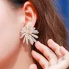 3 Tone Gold Multi Layer Firework Flower Cubic Zirconia Big Luxury Earrings for Women Wedding Bridal Jewelry CZ887 210714