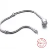 Authentique bracelet en argent sterling 925 avec logo gravé pour breloques européennes S925 et perles - Bracelet cadeau pour enfants