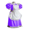 Minivestido de PVC con dobladillo con volantes para mujer, traje de Cosplay de aspecto húmedo con delantal, disfraz de fiesta temática de camarera encantadora, 7 colores