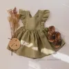 Babymeisjes Falbala vlieghuls jurken kinderen zachte comfortabel katoenen linnen geplooide jurk kinderen kanten bogen backless prinses clo2069849