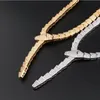 Europe America Designer Fashion Lady Women Brass 18K Gold Plated Setting Full Diamond Shape Wide Chain Dinner Necklaces Skeleton Chokers Necklace2360698