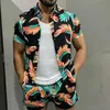 Мужские футболки, комплект с коротким рукавом, гавайская рубашка и шорты, летний повседневный пляжный костюм с цветочным принтом из двух предметов, модные мужские комплекты, S-3XL2228