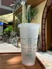 Starbucks Mug 24oz 710ml Plastic Tumbler Reusable Clear Drinking Flat Bottom Cup Pillar Shape Lid Straw Bardian 1000pcs3239