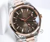 VSF V2 Aqua Terra 150m 43 5mm GMT A8605 Automatische heren Work Two Tone Rose Gold Bruine Gestructureerde wijzerplaat Roestvrij staal 231 20 43 22 0233F