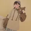 Houzhou Kawaii Söt Oversize Hoodie Kvinnor Harajuku Anime Pullover Soft Girl Korean Fashion Bear Patchwork Sweatshirt Höst 210927