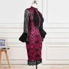 Vrouwen Floral Print Jurken Lange Mouw Dame Mode Ruffles Bodycon Lace Patchwork Plus Size Afrikaanse jurken met elastische XXL 210527