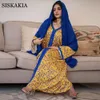 Elegante etnische lint maxi jurk voor vrouwen Marokkaanse Kaftan Dubai Turkije Moslim lange mouw Abaya Arabisch Jalabiat Herfst Nieuwe 210320