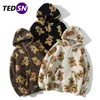 Tedsn хип-хоп Lambswool куртка медведь печать пуловер с капюшоном с капюшоном с капюшоном Мужчины Harajuku Streetwear Offized пара пальто вагурдная зима 21110