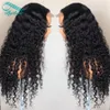 BYTHAIR Kędzierzawy Ludzki Włosy 13x6 HD Przezroczyste Koronki Przód Peruki z Włosów Dziecko Pre Zierwaj Natural Hairline Black Color Deep Wave Bleached Knot