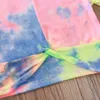 Enfants d'été Ensembles à manches courtes O Cou Rose Tie-Dye T-shirt Noir Solide Shorts Mignon Filles Garçons Vêtements Ensemble 3-10T 210629