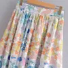 Красота мода блоггер цветочный принт с высокой талией юбка женщин сладкий шикарный эластичный шифон длинные юбки женские 210514