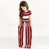 Uroczy Baby Girl Dress Multi Color Striped Circle Neck Krótki Rękaw Długość Długość Spódnica Summer Beach Kids Sukienki Ubrania 17 5at L2