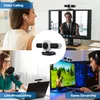 TENVEO-T1 USB PC Webcam Streaming HD 1080P Anello luminoso regolabile incorporato e microfono Web camera per computer con copertura privacy