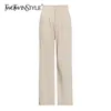 VGH Casual Solid Trouser For Women High Waist Straight Loose Minimalist Wide Leg Pants Female Fashion Clothing 210521