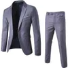 2 pièces ensemble hommes costume grande taille hommes couleur unie à manches longues revers bouton mince costume d'affaires vêtements de travail costumes d'affaires X0909