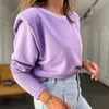 Kvinnor Höst Vinter Långärmad Ruffled Sweatshirts Casual Solid Color O Neck Pullovers Tops Ladies Mitted Fleece 210910