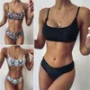 Lampart Drukuj Dwuczęściowy Swimsuit Damska Wysoka Talia Bikini Stroje Kąpielowe Kostium kąpielowy Pływanie dla kobiet Brazylijski Bikinis 210702