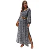 Abito da donna con scollo a V stampato Bohemia es Sexy lungo con stampa floreale Maxi Plus Size Girl Fashion es 210513