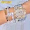 Iced Out Bling Opened Square Zircon Charm Bracelet Gold Silver Color Baguette AAA CZ Bangle For Men Women Hiphop Jewelry 211221