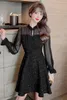 Vintage Vintage Patchwork Donne Dress One-Piece Dress Korean Pizzo Vita alta Abiti rossi Nero 602 Casual