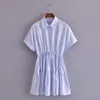 Za Женщины сладкие моды взвешенные белые мини-платья винтажные осложневые воротника с коротким рукавом самок твердого цвета платья шкафы шикарный 210602