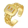 Mujeres apertura anillo hueco A-Z letra color oro metal con diamante ajustable iniciales nombre alfabeto femenino fiesta gruesa ancha joyería 02