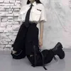 Houzhou Gothic Streetwear 여성의화물 바지 체인 펑크 테크웨어 블랙 특대 한국 패션 와이드 다리 바지 Alt 220209