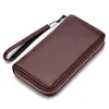 Men's Leather Wallet Zipper Long Purse Big Capacity Clutch Phone Bag Wrist Strap Coin Purses Card Holder For Male255j