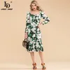 Diseñador de moda de verano Vestido ajustado Mujer Manga larga Estampado floral Fruncido Vintage Sirena Fiesta Midi 210522