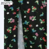 Zevity Kobiety Vintage Kwiat Drukuj Split Midi Sukienka Kobiet Puff Rękaw Płaski Dorywczo Slim Vestidos Chic Party Dresses DS4196 210603