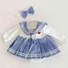 Frühling Herbst Infant Baby Mädchen Liebevolles Herz Bowknot Bouffancy Strampler Haarband Kleidung Kinder Mädchen Langarm Kleidung 210521