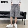 IEFB Summer Plaid Letter Drawstring Elastic Midja Mäns Shorts Casual Loose Korean Fashion Knee Längd Byxor För Man Y7062 210524