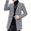Koreański Plaid Męskie Wełna płaszcz Kurtka Long Casua Slim Woolen Windbreaker Moda Moda Mężczyźni Płaszcz ChaquequeS Hombre 210527