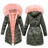 Giacca invernale da donna Parka con cappuccio Cappotto mimetico Parka allentato Collo in pelliccia Giacche imbottite in cotone Moda 210428