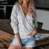 Swetry kobiet 2021 Szare kobiety solidne v szyja i pulovers Knitte Jesień Zima odzież pullover jumper ściągnięcie femme hiver truien dames