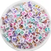 500 PCS/lot couleurs 6mm carré entretoise perles de charme perle acrylique lettre A - Z Alphabet anglais pour Bracelet collier bricolage fabrication de bijoux