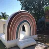 New Kids Rainbow Bouncy Castle Uppblåsbar Vit Bounce House Soft Play Jumping Castles Bouncer House för fest Commercial User With Flower Free Ship