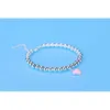 S925 Sterling Silver Round Beads Charm Bracelet Beaded Chain Enamel Love Heart Pendant Women Social Jewelry