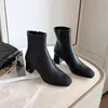 2021 Senaste Kvinnor Designer Boots Ankle Mar Tenn och Nylon Militärstil 100% Läder Tjock Vinter Högklackat