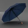 Automatiska stora paraply män affärer vindtät 10k vikande sol trähandtag utomhus UV skydd parasoll
