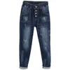 1711 Dames Zomer Mode Empire Elastische Taille Vintage Enkellange Harem Baggy Buttom Broek 100kg Vrouwelijke Casual Denim Jeans 211129