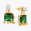 Stud Enfashion Green Stone Brincos para Mulheres Gold Color Hand Piercing Brincos 2021 Pearl Pearl Pendientes Moda Jóias E1270