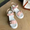 Meotina Sandalias Mujeres Genuine Cuero Plataforma Cuña Tacones Zapatos Hebilla Femenina Hebilla Alta Heel Dama Calzado Sandalias de verano Beige Pink 210608