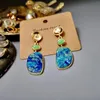 Dangle Lustre Mode Deep Blue Ocean Boucles D'oreilles Pour Les Femmes Charmant Or Cercle Métal Menthe Vert Pierre Bijoux De Mariée