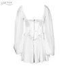 Summer Women White Lace Długi Rękaw Mini Sukienka Sexy Ruffles Fashion Celebrity Evening Runway Party Casual Dresses 210423