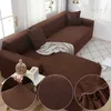 Plaid Corn Fleece Dark Brown Sofa Cover For Living Room Solid Color All-inclusive Modern Elastic Corner Couch Slipcover 45012 211207